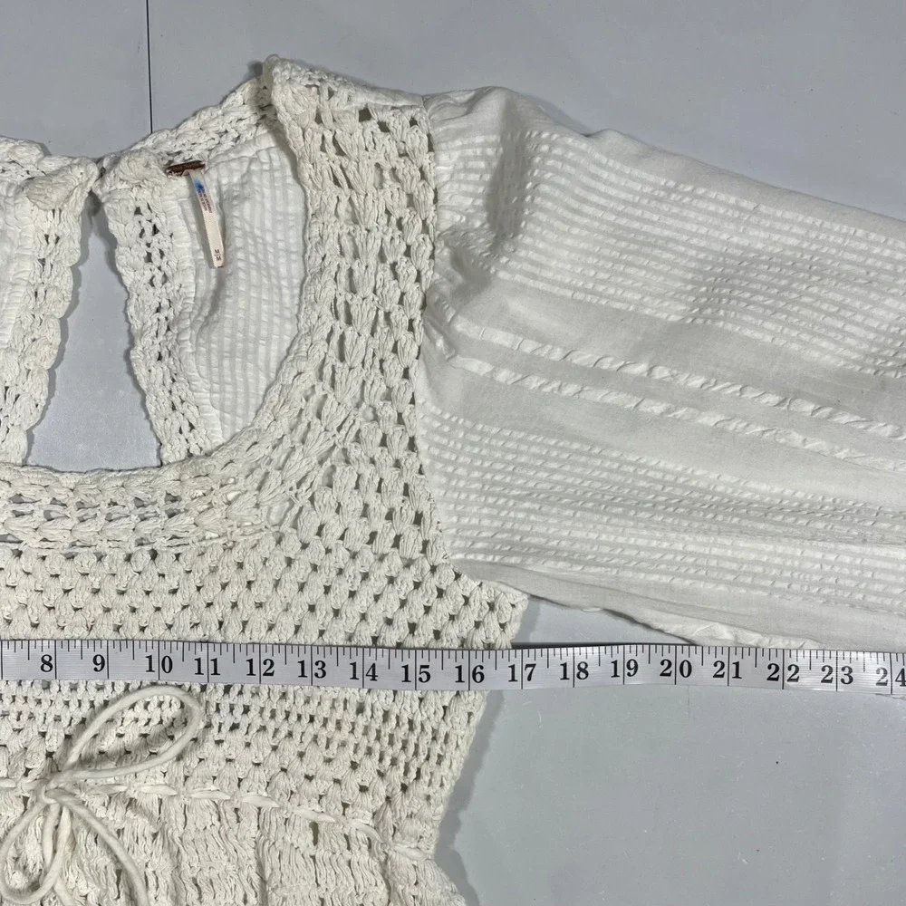 Free People Boho Festival Crochet Babydoll Open Knit Crop Top Medium Renfair